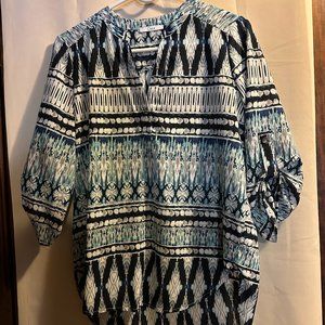 DEX Loose Top - Navy, Blue & White - Size Small